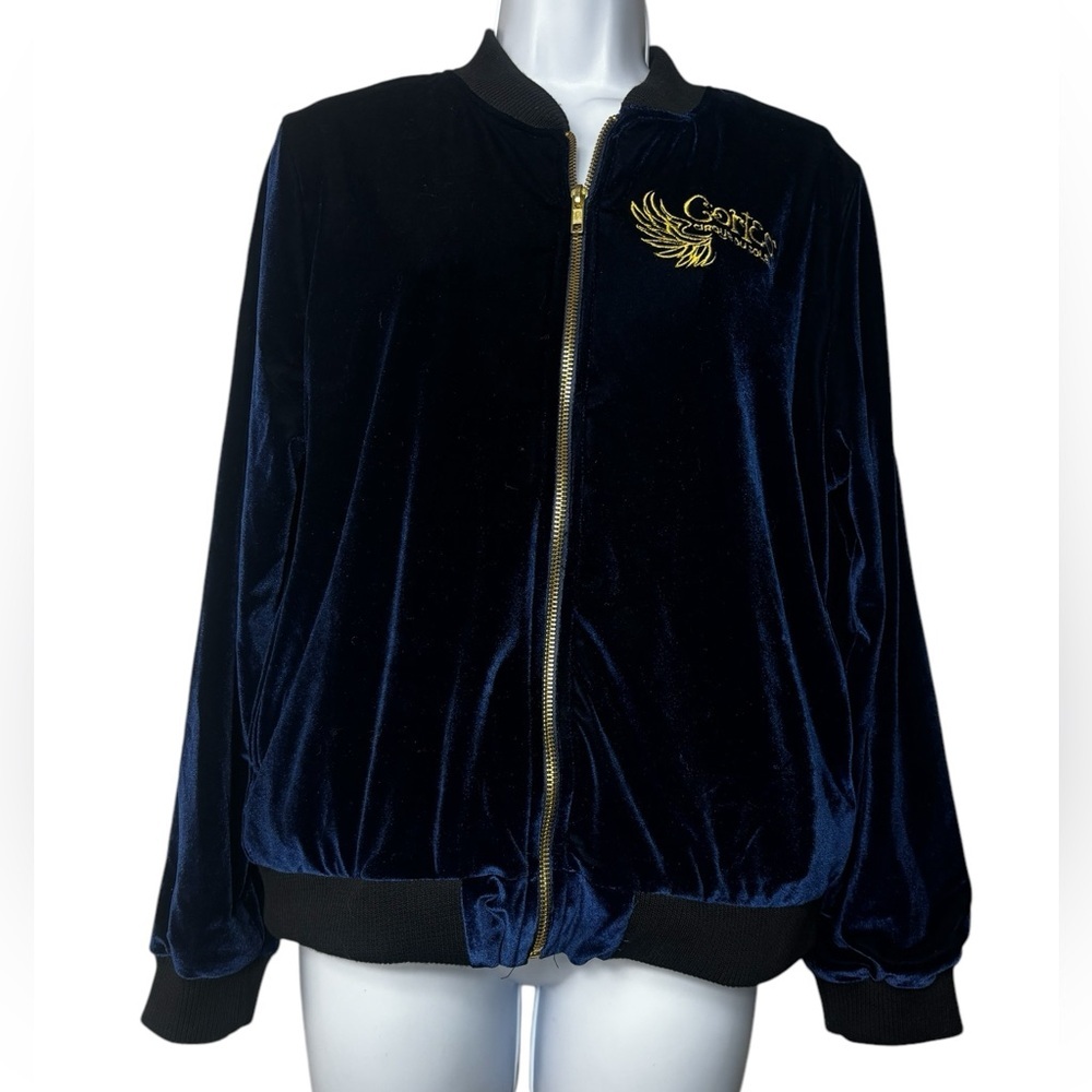 Corteo Cirque Du Soleil Jacket Womans Medium Blue Velour Lined Full Zip USA